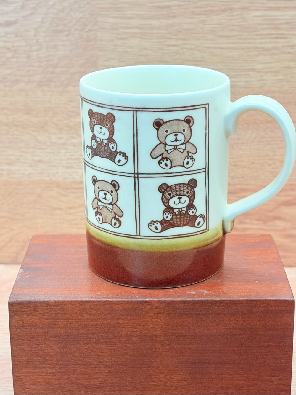 Vintage 1970's Kids Mug Panel Pattern Teddy Bears Japanese Stoneware Otagiri